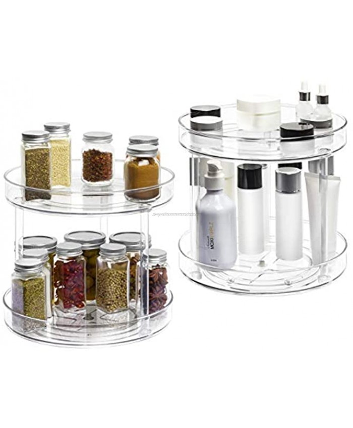 2 Tier Lazy Susan -2 Pack Plastic Clear Spinning Organization & Storage Container Bin 10.5 Inch Round Turntable Condiment Spice Rack for Cabinet Pantry Countertop Kitchen Fridge Vanity Bathroom Makeup