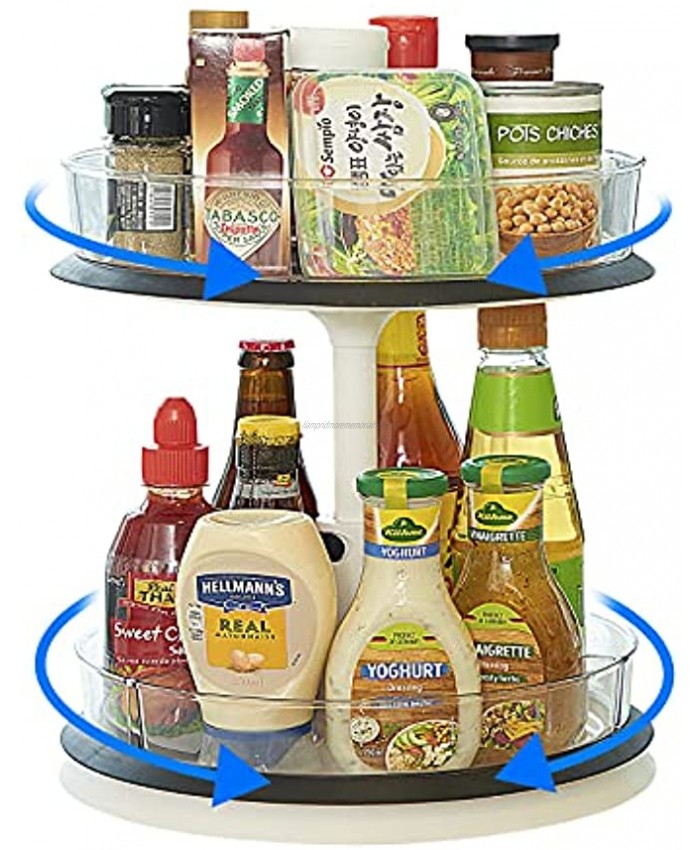 2-Tier Lazy Susan Turntable Organizer with 4 Removable Clear Storage Bins Height Adjustable Spice Rack for Table Cabinet Pantry Kitchen Counter. Smooth Action Easy Access