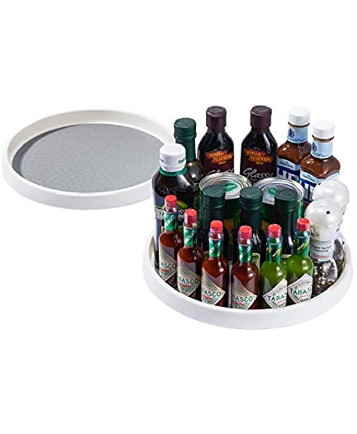 KSLE 2 Pack Plastic Lazy Susan Turntable Organizer 12In Non-Skid Lining Kitchen Cabinet Organizers 360Rotating Under Sink Spice Rack Organizer for Cabinet Pantry Countertop Cupboard Gray