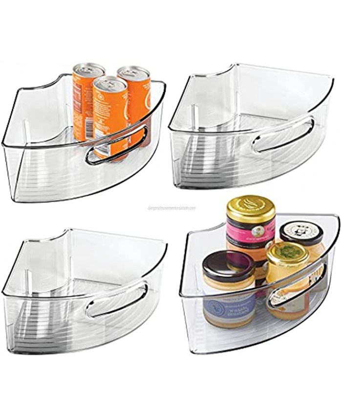 mDesign Deep Plastic Kitchen Cabinet Lazy Susan Storage Organizer Bin with Front Handle Small Pie-Shaped 1 4 Wedge 4 High Container 4 Pack Smoke Gray Tint