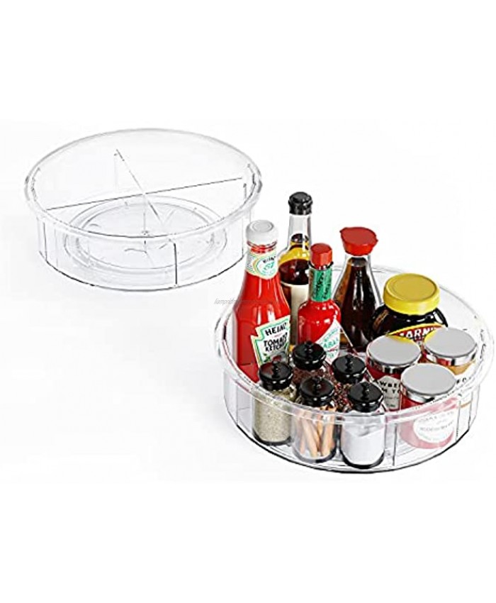 Ohuhu Lazy Susan Turntable 2 Pack Lazy Susan Organizer 11.4 Round Plastic Clear Lazy Susans Spice Rack Non-Skid Turntable Organizer with 2 Division Plate for Cabinet Pantry Fridge Countertop