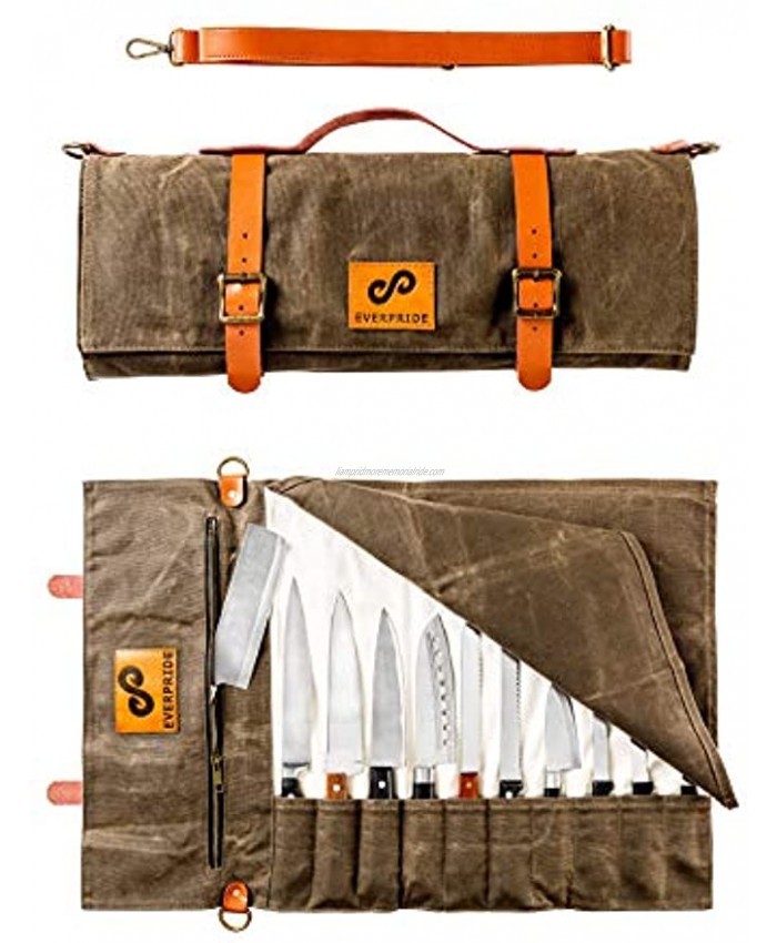 Canvas Knife Roll Bag Stores 10 Knives up to 19 PLUS Zipper for Kitchen Tools – Durable Knife Carrying Case for Professional Chefs and Culinary Students – Knives Not Included
