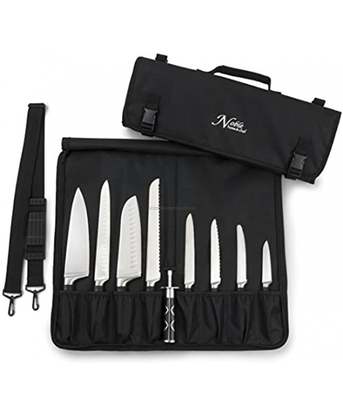 Chef Knife Bag 8+ Slots is Padded and Holds 8 Knives PLUS Your Meat Cleaver Knife Steel 4 Utensils and a Zipped Pouch for Tools! Durable Knife Carrier also Includes a Name Card Holder. Bag Only
