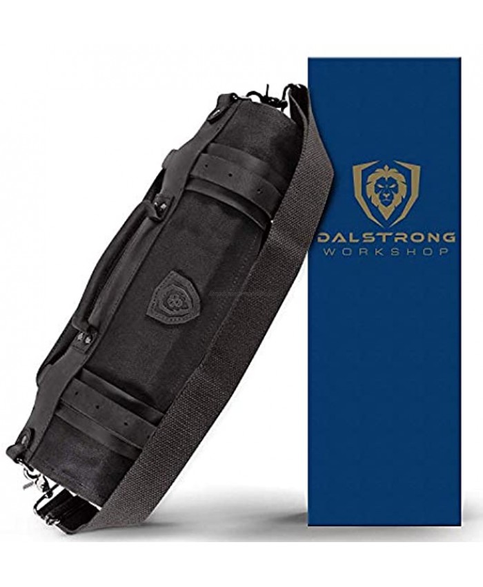 Dalstrong Nomad Knife Roll 12oz Heavy Duty Canvas & Top Grain Leather Roll Bag 13 Slots Interior and Rear Zippered Pockets Blade Travel Storage Case Nightmaster Black