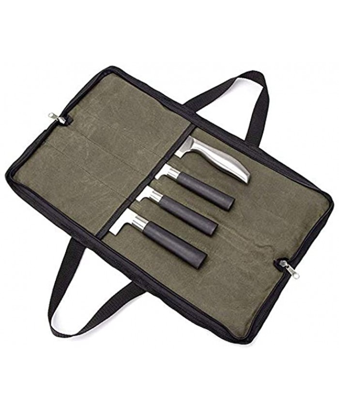 Kani Chef Knife Roll Bag 4 Slots Waterproof Waxed Canvas Cutlery Knife Bag Portable Knife Roll Case Heavy Duty Knife Storage Case with Zipper Closure for Working Barbecue Camping
