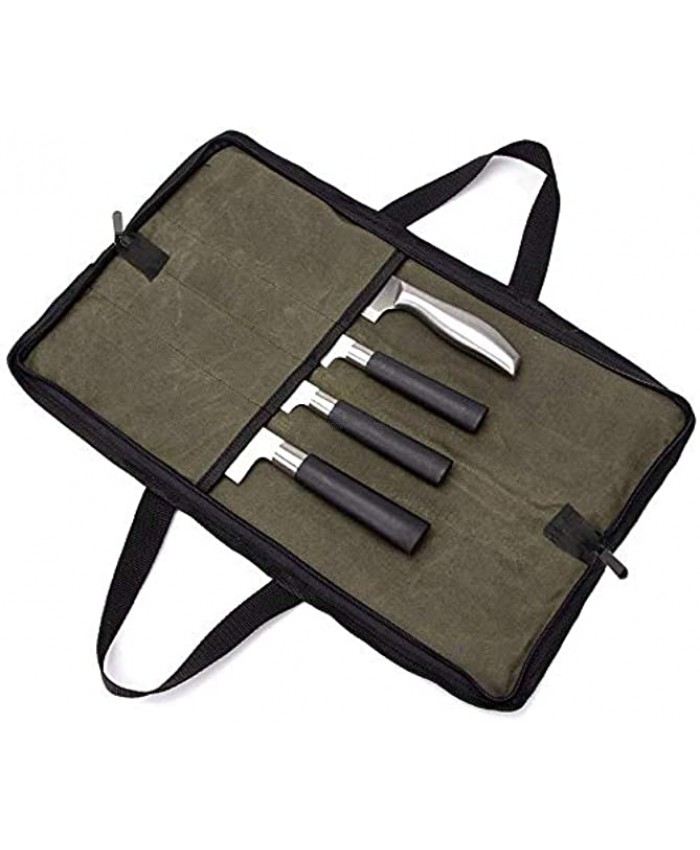 Ruibo Chef's Knife Roll Bag Waxed Canvas Knife Carrying Case With Durable Handles Portable Knife Roll Case For Working,4 Slots