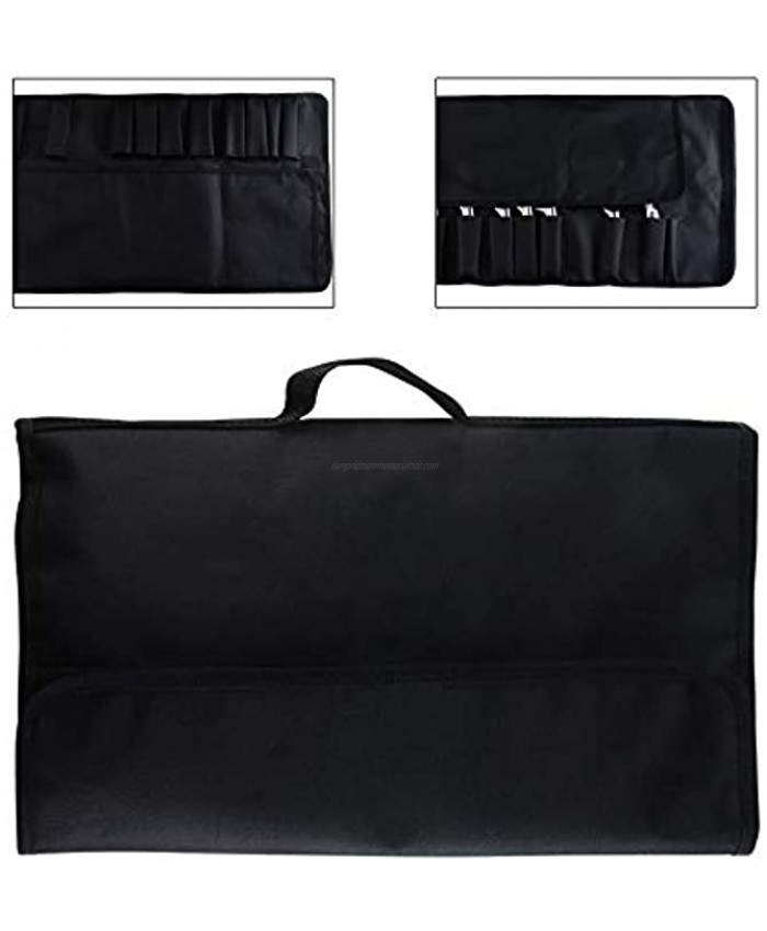 XYJ Kithcen Knife Roll Bag 13 slots Holds 12pcs Knives and Sharpener Rod Chef Cooking Portable Durable Storage Pockets Black Roll Bag Carry Case Bag Knives Not Included