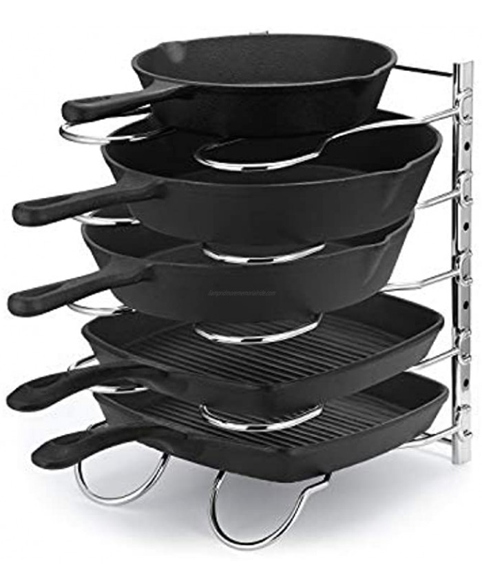 CAXXA Heavy Duty Pan Rack Pot Lid Rack Kitchen Cabinet Pantry Cookware Organizer Rack Holder | 5 Adjustable Dividers Chrome