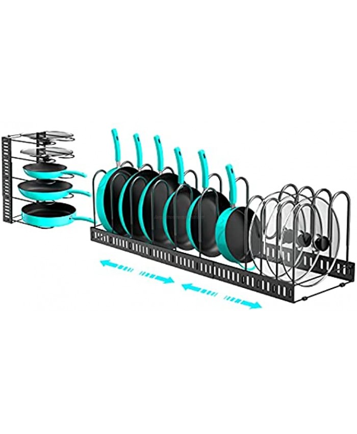 Finnhomy Extra-Large Expandable Pot and Pan Organizer for Cabinet Pot Rack with DIY Methods Pot Lid Kitchen Cabinet Organizer Cookware Rack 14 Tier Adjustable Heights with Non-slip Feet 4 Pieces
