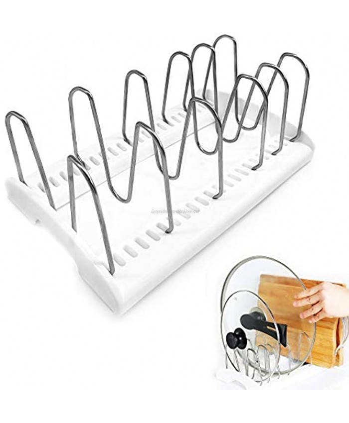 KLEVERISE Pot and Lid Rack Pan Organizer Lid Holder Adjustable Stainless-Steel Dividers for Kitchen Cabinets Counter Tops Store Cutting Boards Cookware Bakeware Dishes Bowls