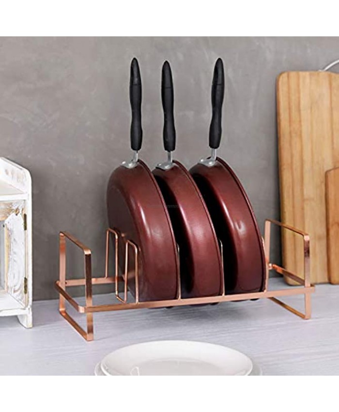 MyGift 5 Slot Modern Copper Tone Metal Home Kitchen Countertop Pot Lid Holder and Pan Organizer Rack