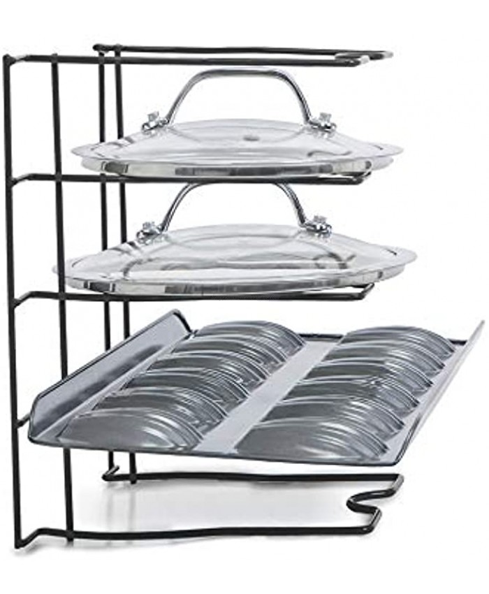 Smart Design Bakeware & Lid Storage Rack w  4 Compartment Dividers Steel Metal Frame Rust Resistant Finish Cooking & Baking Pantry Organization Kitchen 10 x 8 Inch [Black]