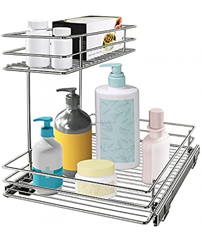 G-TING Pull Out Cabinet Organizer Under Sink Slide Out Storage Shelf with 2 Tier Sliding Wire Drawer 12.6W x 16.53D x 12.99H Request at Least 13 Inch Cabinet Opening