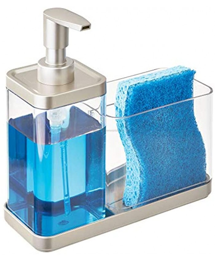 iDesign Emery BPA-Free Plastic Sink Organizer Dispenser and 2-Compartment Sponge 7 x 3 x 8 Soap Pump Caddy