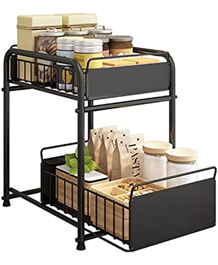 Simple Gear Heavy Duty 2-Tier Under Sink Cabinet Organizers with Sliding Storage Drawer Steel Shelf Basket Holds up to 150lbs for Kitchen Bathroom Cabinet or Pantry Black