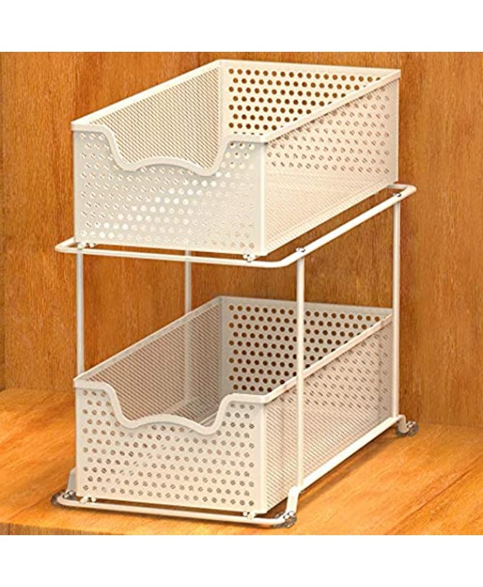 Simple Houseware 2 Tier Sliding Cabinet Basket Organizer Drawer White