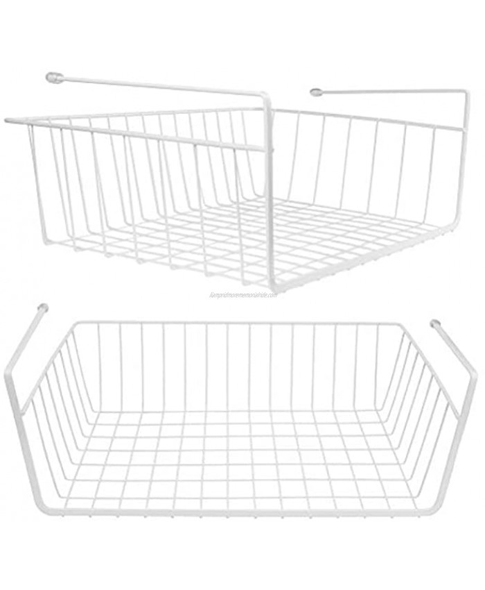 Tebery 2 Pack White Under Shelf Basket Wire Storage Basket for Kitchen Pantry Desk Bookshelf