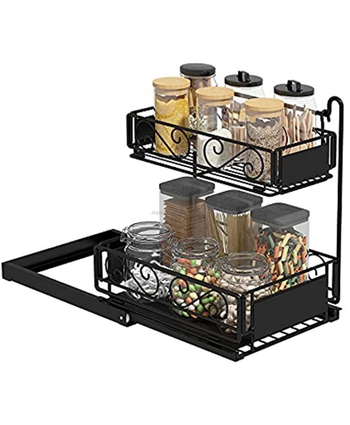 Apsan Pull Out Cabinet Organizer 2 Tier Slide Out Drawers Shelves for Kitchen Cabinets Under Sink Organizers and Storage Pull Out Drawers Sliding Wire Baskets 13.07W x 10.03D x 14.56H Black