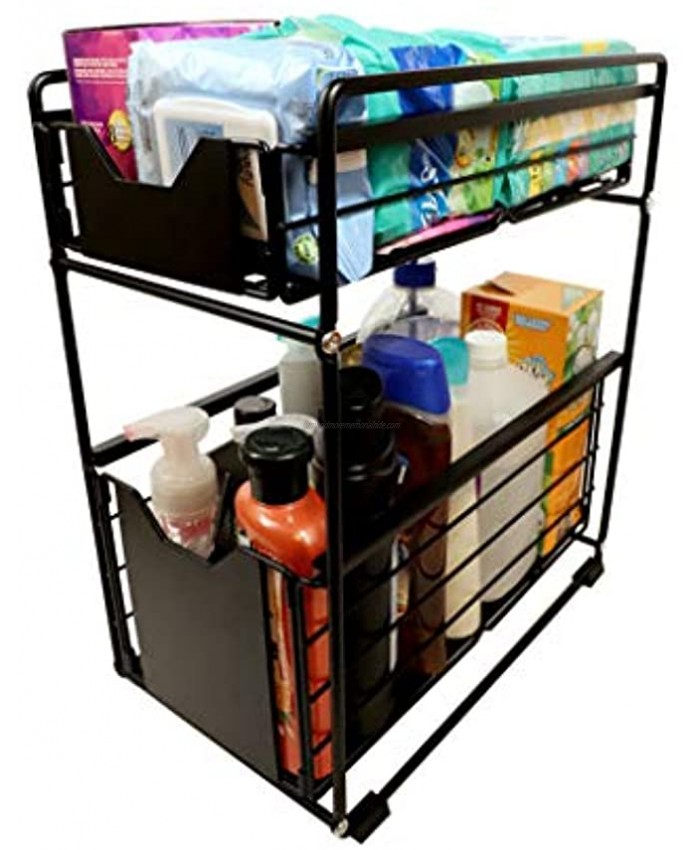 Kitidy 2-Tier Under Sink Cabinet Organizer for Kitchen and Bathroom Multipurpose Stainless Steel Storage Rack Shelf with Sliding Storage Drawers