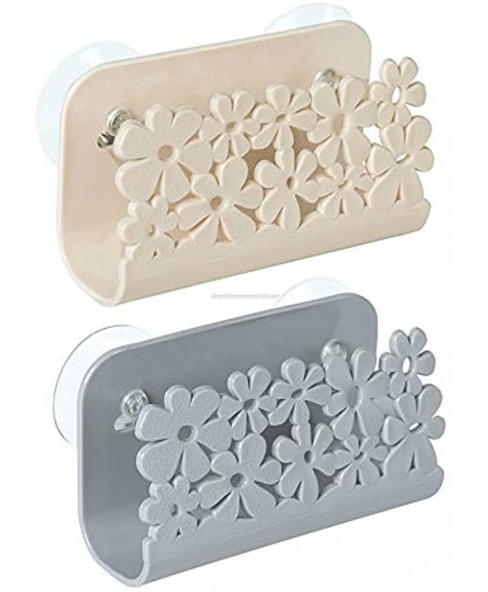 QTMY 2 Pack Sponge Holder Kitchen Sink Storage Organizer Sink Caddy Rust Proof Water Proof & No Drilling,Gray and Beige