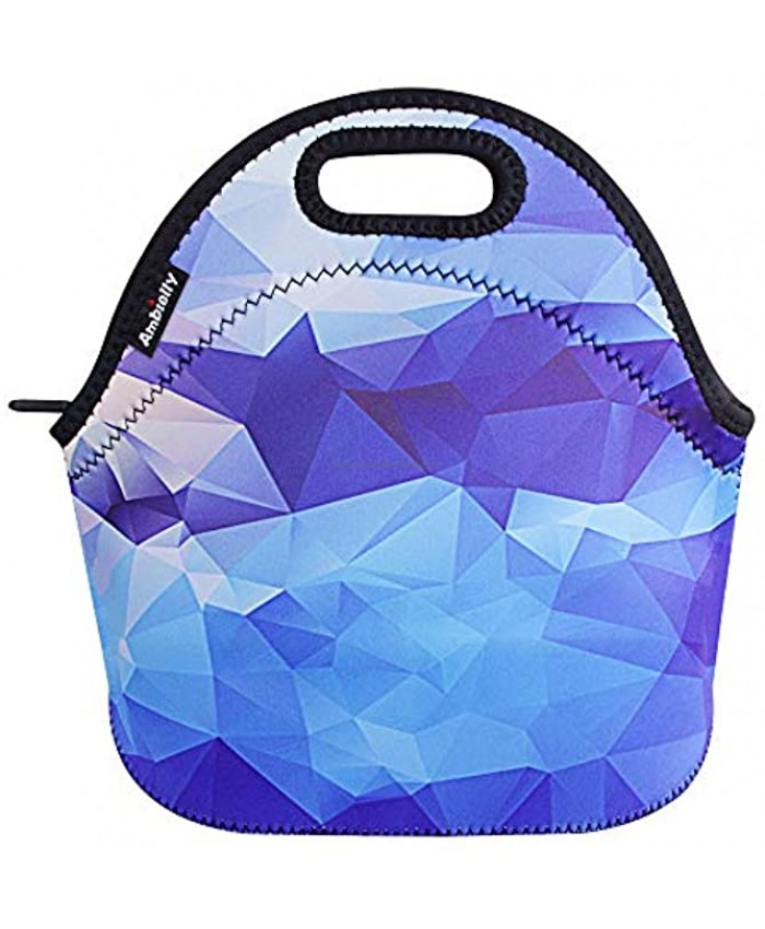 Ambielly Neoprene Lunch Bag Lunch Box Lunch Tote Picnic Bags Insulated Cooler Travel Organizer Blue Diamond