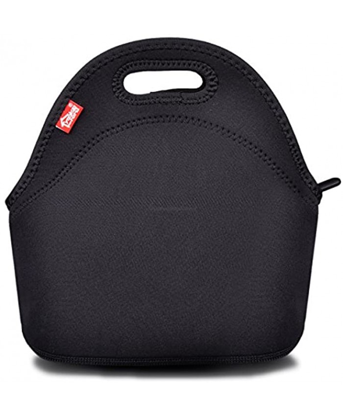Black Lunch Bag Thick Reusable Neoprene Lunchbox Insulated Thermal Lunch Tote Bag Small Neoprene Lunchbags with Zipper for Adults Kids Nurse Teacher Work Outdoor Travel Picnic