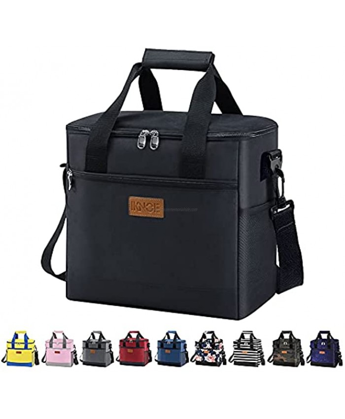 Iknoe Large Cooler Bag Collapsible 24 Can Insulated Bags Leakproof Lunch Cooler Tote With Multi-Pockets for Adult & Kids Insulated Thermal Bag for Beach Picnic Office Work New Black