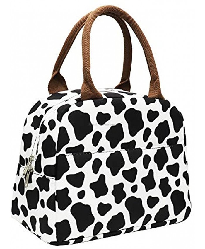 Insulated Lunch Bag Reusable Lunch Box Lunch Cooler Tote Bag for Women Men Adults Work Picnic Cow Print