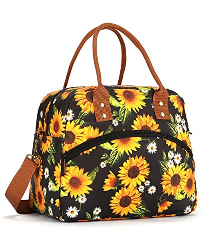 Insulated Lunch Bag Reusable Lunch Box Lunch Tote Bag Cooler Bag with Adjustable Shoulder Strap Food Storage Container Meal Prep Organizer for Women Men Adult Work Picnic Sunflowers