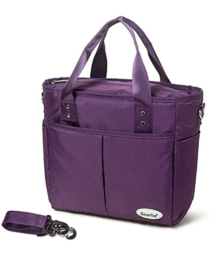 Insulated Lunch Bags for Women Work Scorlia Extra Large Lunch Tote Bag With Removable Shoulder Strap Durable Reusable Cooler lunch Box with Side Pockets Tall Drinks Holder for Women&Men Purple