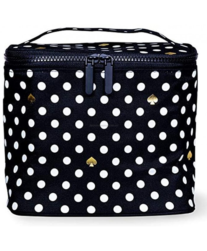 Kate Spade New York Insulated Soft Cooler Lunch Tote with Double Zipper Close and Carrying Handle Polka Dots Black White