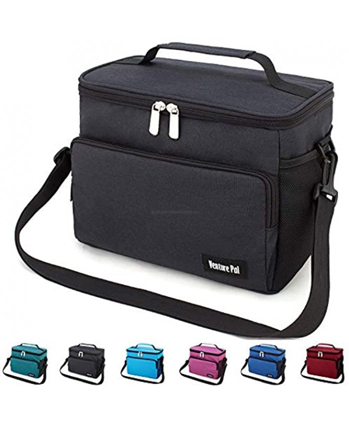 Leakproof Reusable Insulated Cooler Lunch Bag Office Work Picnic Hiking Beach Lunch Box Organizer with Adjustable Shoulder Strap for Women,Men-Black