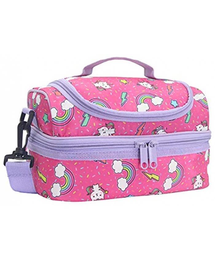 Lunch Bag Box for Girls Kasqo Insulated Cooler Bag Kids Lunch Tote with Dual Compartments Pink Kitty