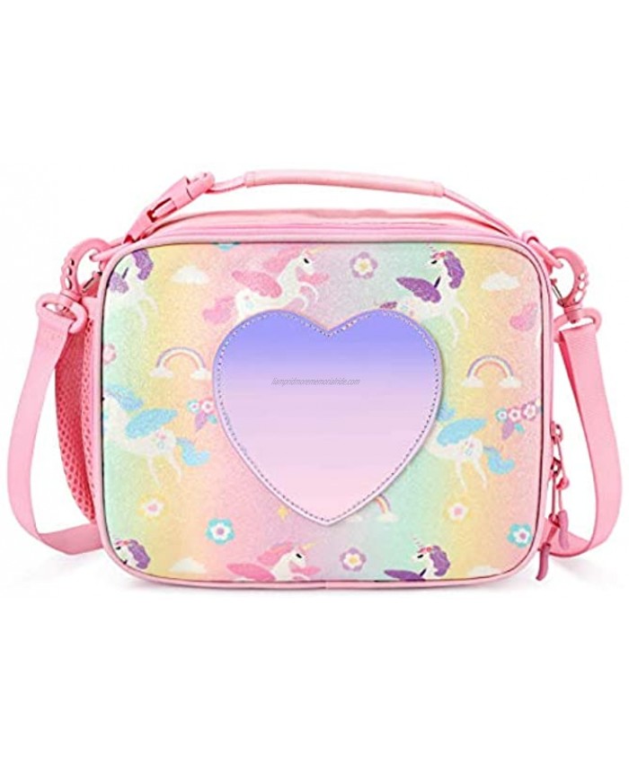 mibasies Kids Insulated Lunch Box for Girls Rainbow Unicorn Bag Unicorn Pink Blue Rainbow