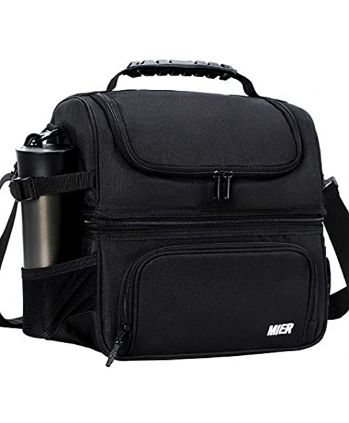 MIER Dual Compartment Lunch Bag Tote with Shoulder Strap for Men and Women Insulated Leakproof Cooler Bag Black