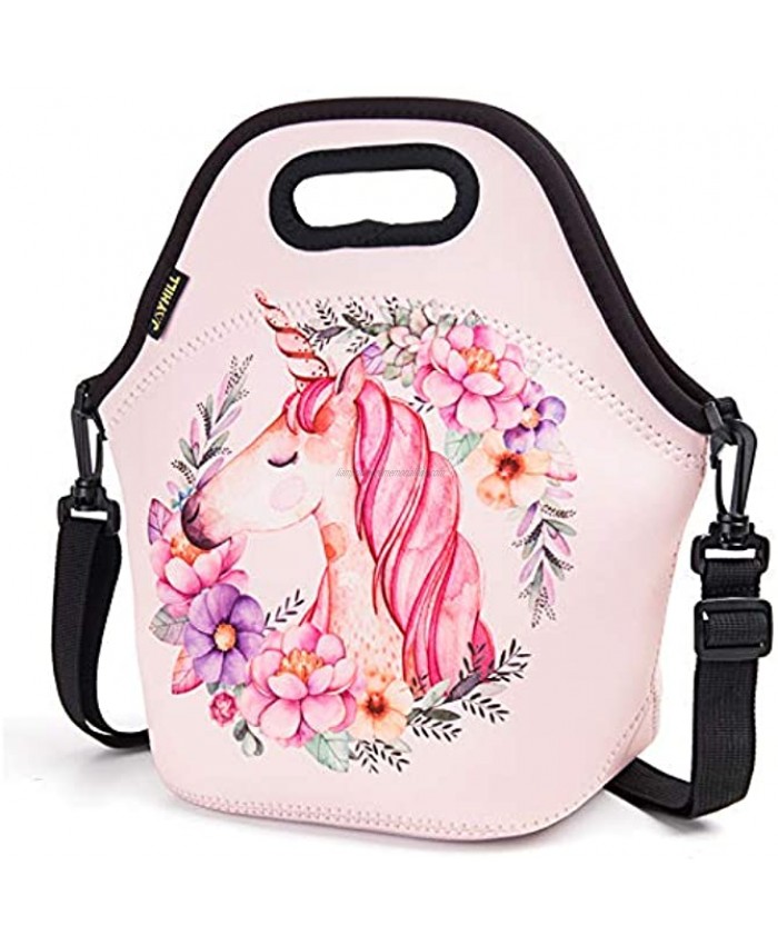 Neoprene Lunch Bag Cute lunch bags for Women Kids Girls Men Teen Boys Insulated Waterproof Lunch Tote Box for Work School Travel and Picnic Pink Unicorn