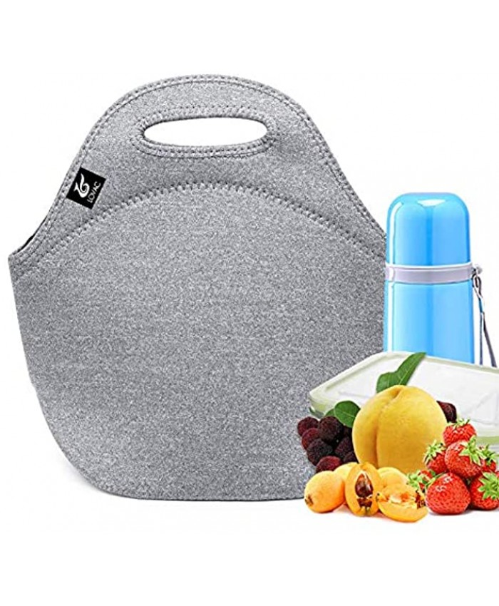 Neoprene Lunch Bag,LOVAC Thick Insulated Lunch Bag Durable & Waterproof Lunch Tote With Zipper For Outdoor Travel Work School Cool Gray