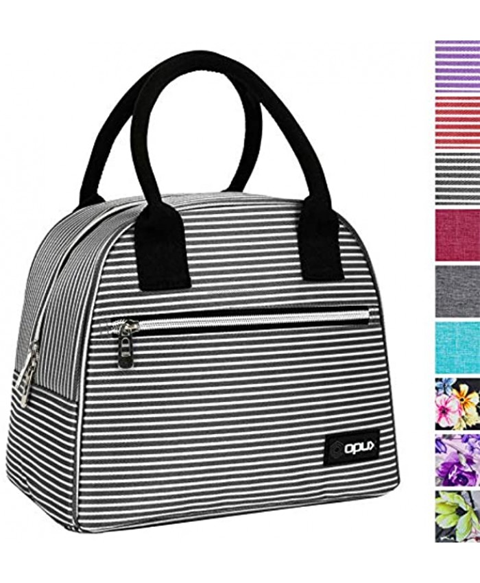 OPUX Insulated Lunch Box for Women | Lunch Bags for Women Girls Teens | Cute Reusable Thermal Lunch Tote Purse Cooler for School Work Office Adult | Fits 12 Cans Black White Stripes