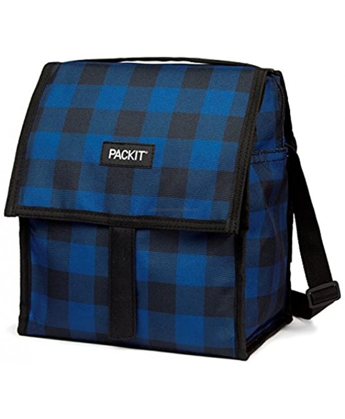 PackIt Freezable Deluxe Large Lunch Bag with Shoulder Strap Navy Buffalo