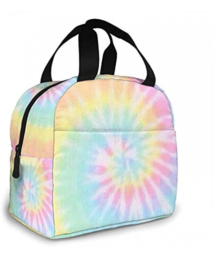 Pastel Tie Dye Portable Insulated Lunch Tote Bag Reusable Lunch Box For Men Women And Kids
