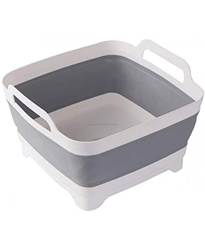 9L 2.4Gallon Dish Basin Collapsible with Drain Plug Carry Handles  Space Saveing Kitchen Storage Tray Dish Wash Basin Portable Dish Tub Foldable Dishpan for Camping Portable Dish WashingGray