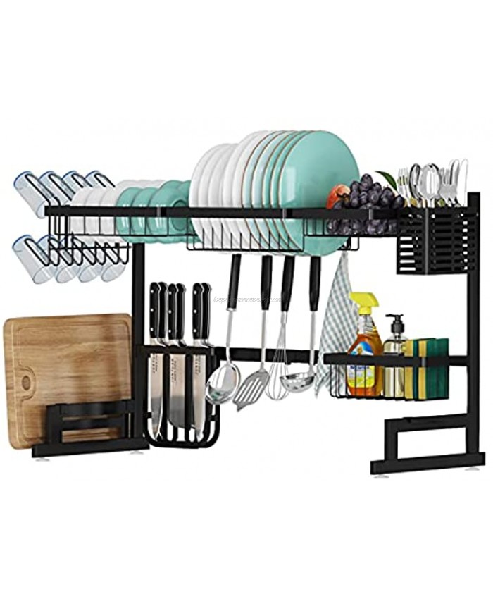 AIYAKA Over The Sink Dish Drying Rack,2-Tier Stainless Steel Kitchen Utensils Storage Rack,Width Adjustable,Black