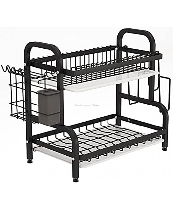 Dish Drying Rack 1Easylife 2-Tier Compact Kitchen Dish Rack Drainboard Set Large Rust-Proof Dish Drainer with Utensil Holder Cutting Board Holder for Kitchen Counter Tableware Organizer Black