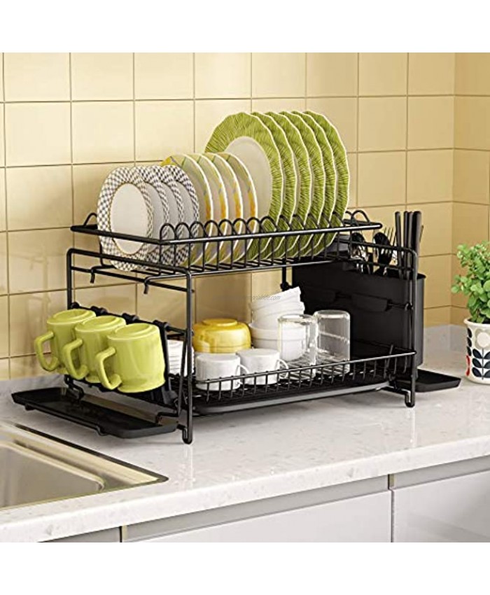 Dish Drying Rack 1Easylife 2 Tier Large Kitchen Dish Rack with Removable Drainboard Utensil Holder and Cup Holder Rustproof Nano Coating Dish Drainer for Kitchen Counter Dish Dryer Shelf