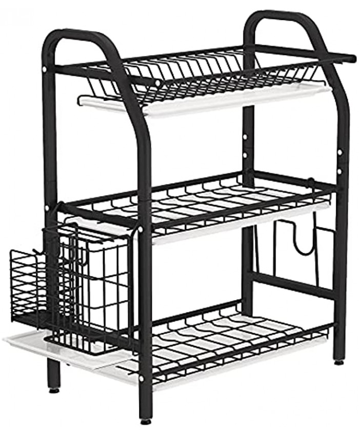 Dish Drying Rack 1Easylife 3 Tier Dish Rack Stainless Steel with Utensil Knife Holder and Cutting Board Holder Dish Drainer with Removable Drain Board for Kitchen Counter Organizer Storage Black
