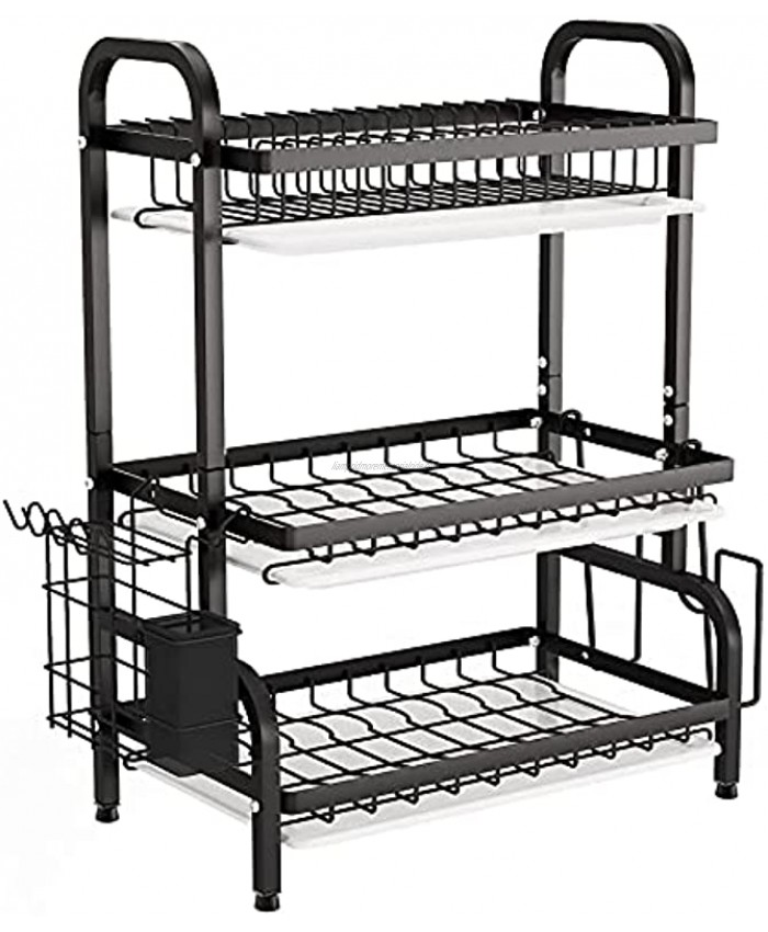 Dish Drying Rack 1Easylife 3 Tier Dish Rack with Tray Utensil Holder Large Capacity Rustproof Dish Drainer with Cutting Board Holder Drain Board Tray for Kitchen Counter Organizer Storage