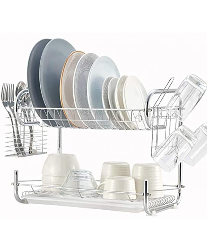 Dish Drying Rack 2 Tier Kitchen Dish Rack with Drainboard NATUROUS
