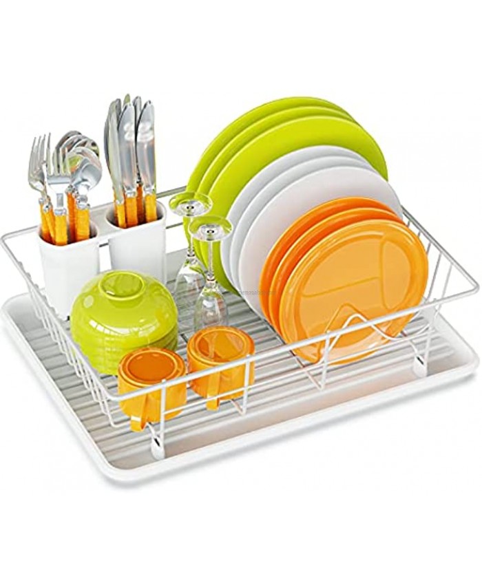 Dish Drying Rack Ace Teah Small Dish Rack Drainer with Drain Board for Kitchen Counter White