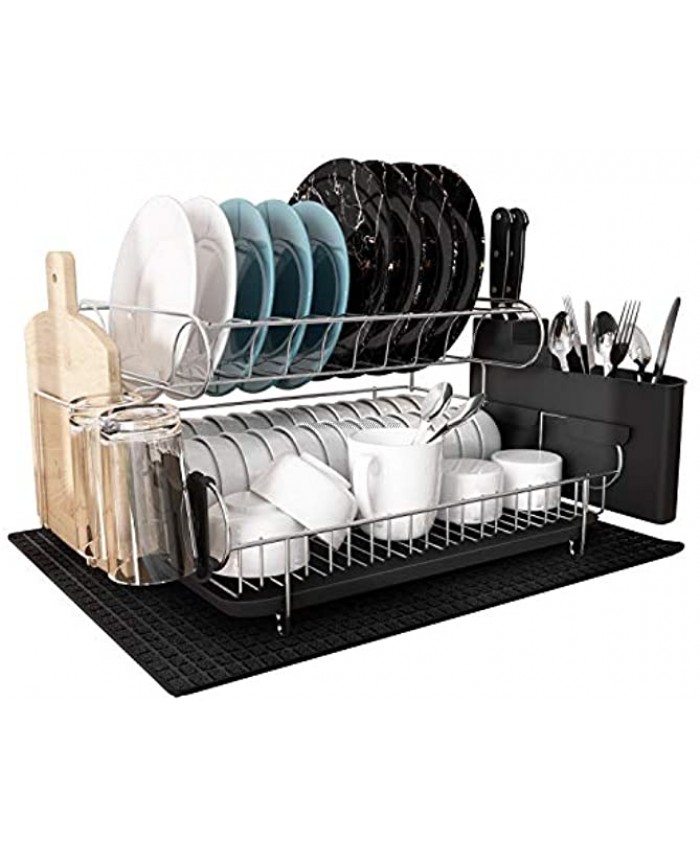 Dish Drying Rack MAJALiS 2 Tier Large Dish Rack and Drainboard Set for Kitchen Counter 304 Stainless Steel with Cutting Board Holder Utensil Holder Cup Holder Dish Drainer Tray and Drying Mat