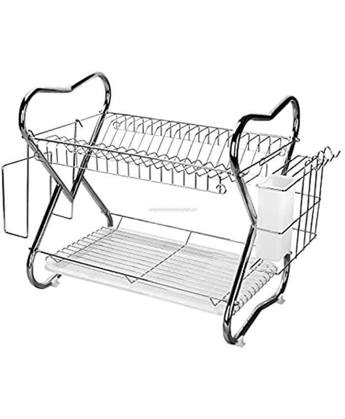Dish Drying Rack Rust-Proof Dish Drainer 2 Tier Large Dish Rack with Drain Board Chrome Coating Kitchen Organizer Storage